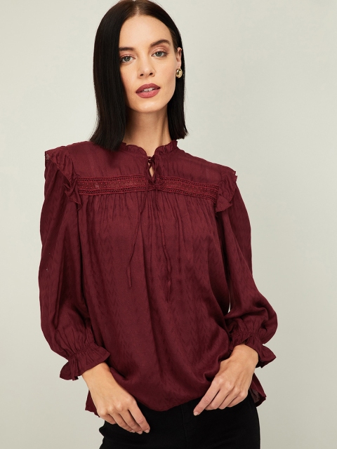 

CODE by Lifestyle Women Burgundy Self Design Top