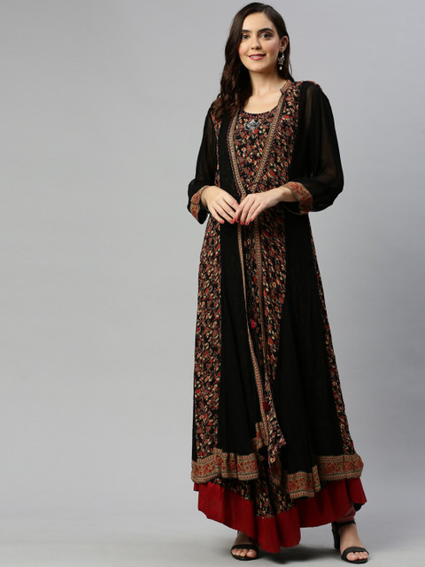 

Soch Women Black Floral Printed Kurta