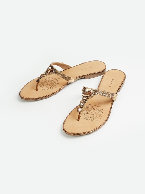 

Melange by Lifestyle Women Gold-Toned Textured PU T-Strap Flats