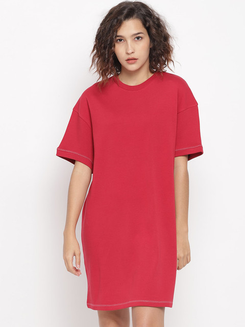 

LA LOFT Women Red Solid T-shirt Dress