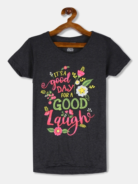 

Cherokee Girls Charcoal Grey Printed Round Neck T-shirt