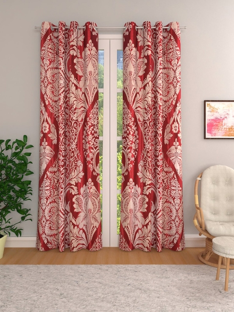 

ROMEE Red & Beige Set of 2 Door Curtains