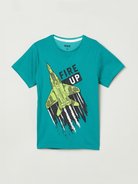 

max Boys Green Printed Round Neck T-shirt