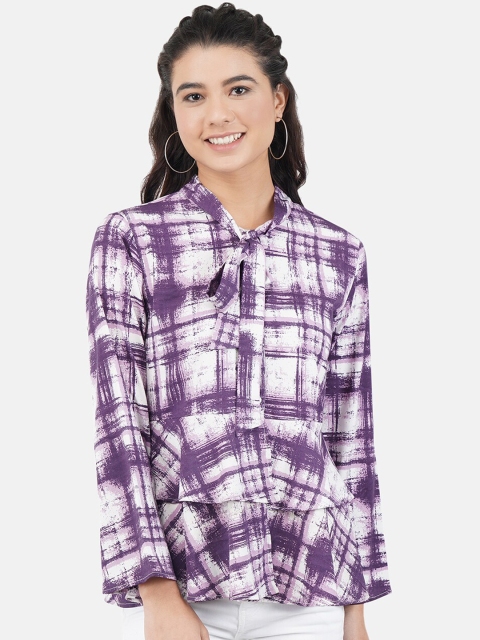 

JAAIVE Women Purple Checked Shirt Style Top