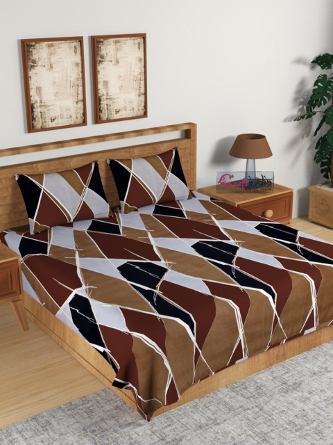 

eCraftIndia Brown & Black Abstract 140 TC Cotton 1 Queen Bedsheet with 2 Pillow Covers