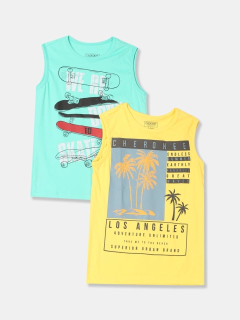 

Cherokee Boys Pack of 2 Yellow and Sea Green Printed Round Neck T-shirt Pack of 2