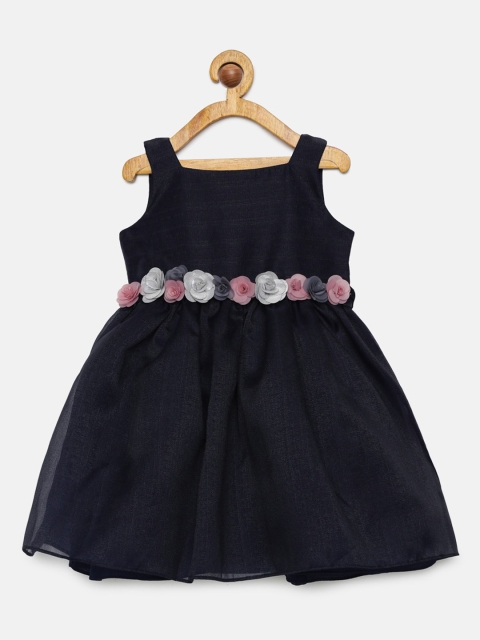 

mini miao Girls Navy Blue Solid Fit and Flare Dress