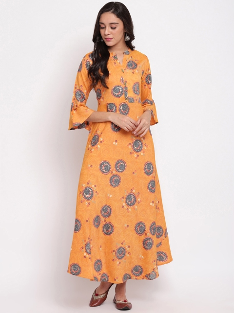 

Ashnaina Women Yellow Printed Maxi Dress
