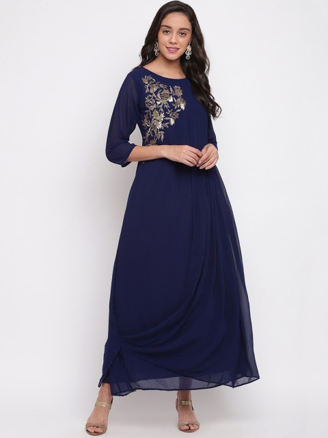 

Ashnaina Women Blue Solid Maxi Dress