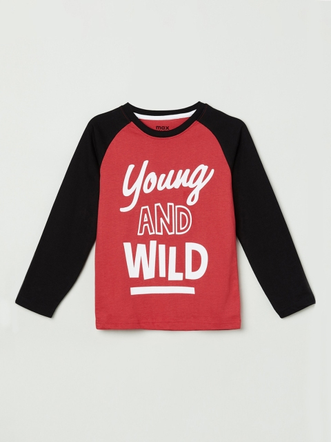 

max Boys Red Printed Round Neck T-shirt