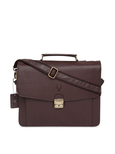 

WildHorn Men Brown Textured 15 Inch Leather Laptop Bag