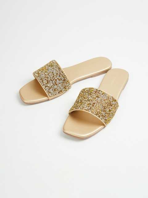 

Melange by Lifestyle Women Gold-Toned Embellished PU Open Toe Flats