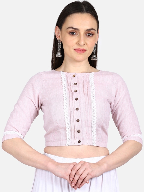 

THE WEAVE TRAVELLER Women Pink & White Solid Saree Blouse