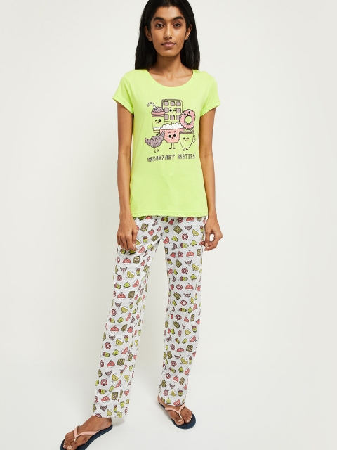 

max Women Green & Off-White Printed Night Suit