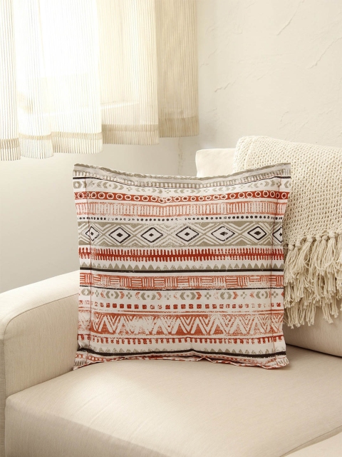 

House This Grey & Brown Single Ethnic Motifs Square Cotton Cushion Covers
