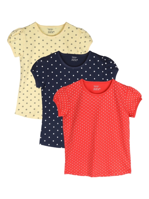 

minnow Girls Pack Of 3 Printed Round Neck T-shirt, Navy blue