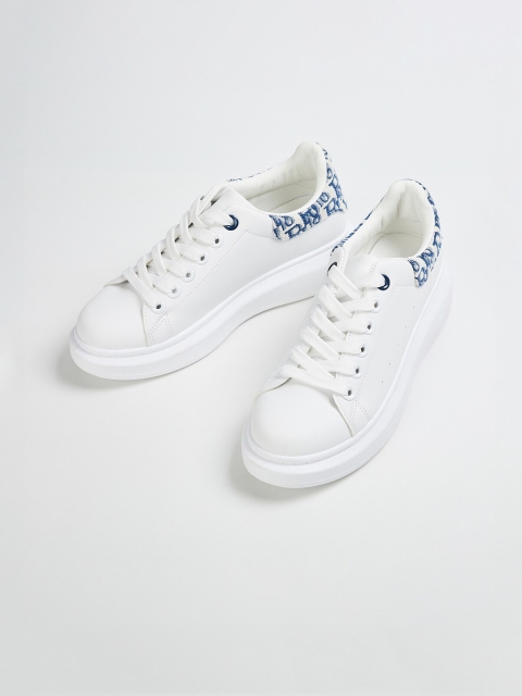 

Ginger by Lifestyle Women White & Navy Blue Printed Sneakers
