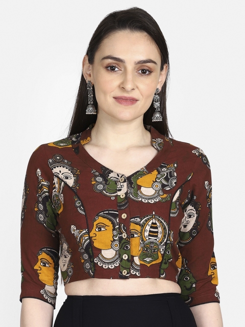 

THE WEAVE TRAVELLER Women Maroon & Green Printed Kalamkari Sustainable Saree Blouse