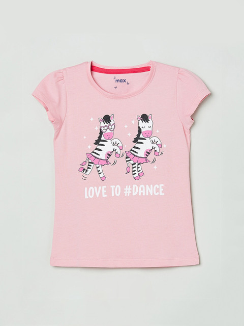 

max Girls Pink Printed Knitted Cotton Top