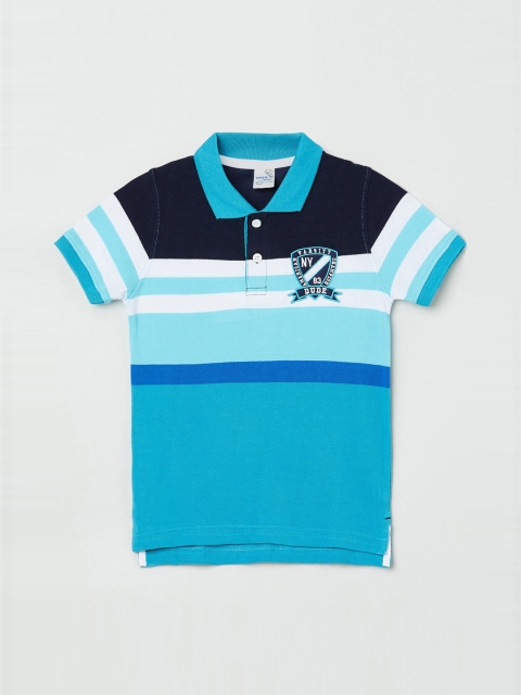 

max Boys Blue Striped Polo Collar Cotton Pure Cotton T-shirt