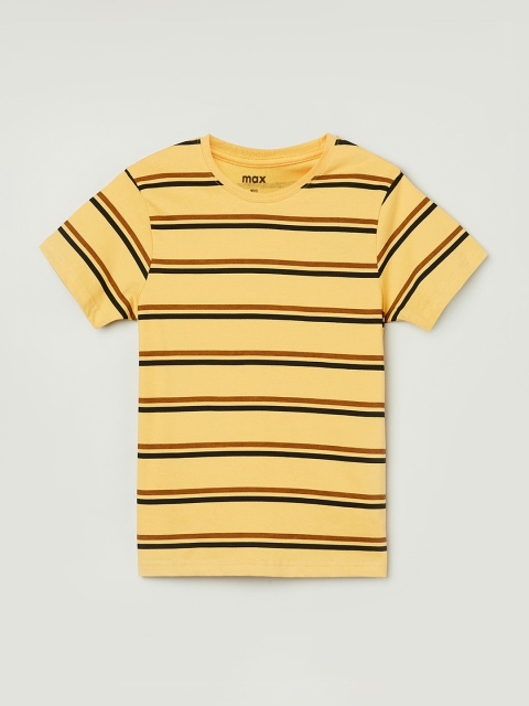 

max Boys Yellow Striped Round Neck Cotton T-shirt