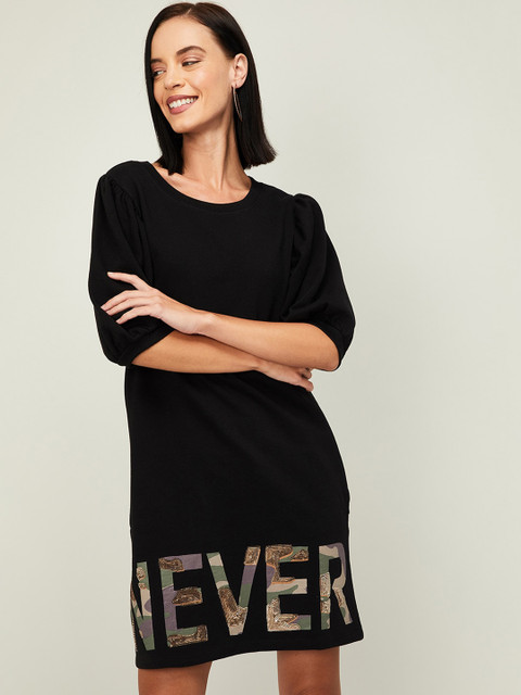 

Ginger by Lifestyle Women Black Printed T-shirt Dress