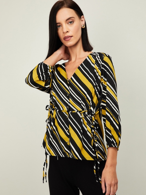 

CODE by Lifestyle Women Black & Yellow Striped Wrap Top
