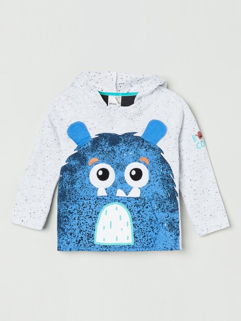 

max Boys Grey Printed Hood Pure Cotton T-shirt