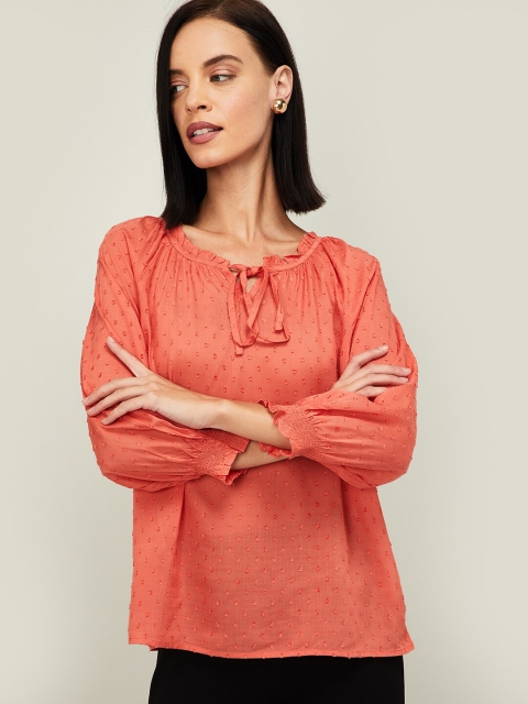 

Bossini Women Coral Orange Self Design Top