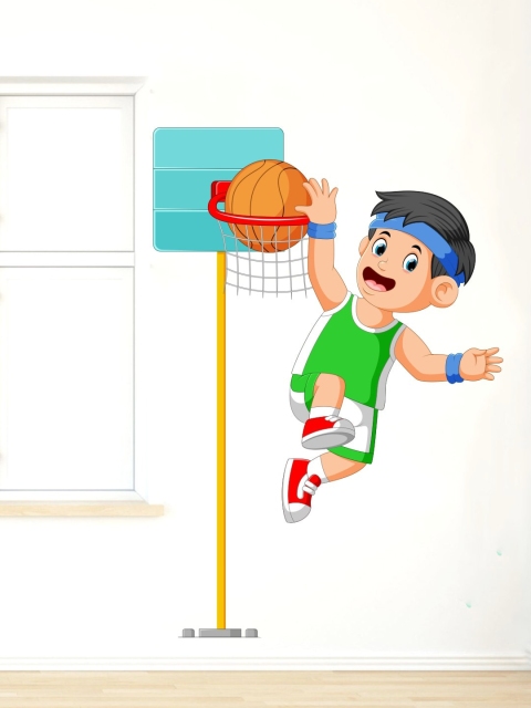 

rawpockets Green & Blue Kid Playing Basket Ball Wall Sticker