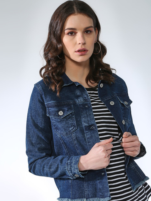 

Blue Saint Women Blue Solid Lightweight Denim Jacket