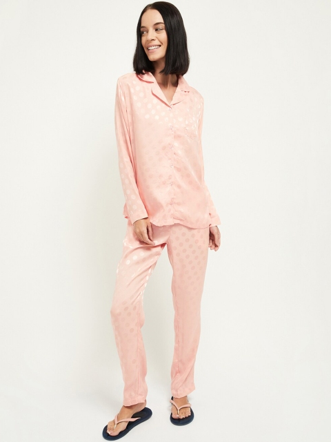 

max Women Pink Polka Dot Printed Night Suit