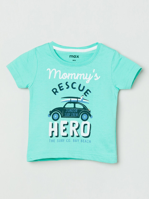 

max Boys Green Printed Round Neck T-shirt