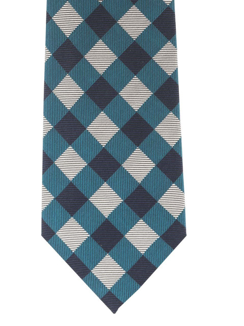 

The Tie Hub Men Teal Blue & Black Checked Silk Skinny Tie