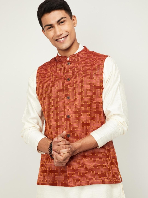 

Melange by Lifestyle Men Maroon & Yellow Woven Design Nehru Jacket