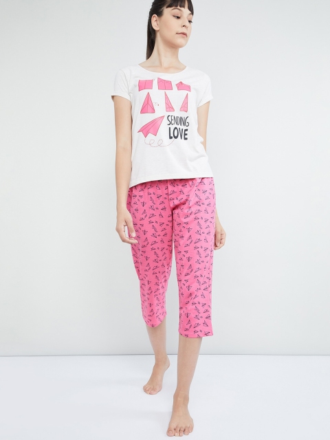 

Max Women White & Pink Printed Night Suit
