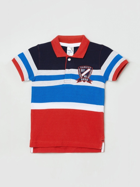 

max Boys Red Striped Polo Collar Pure Cotton T-shirt
