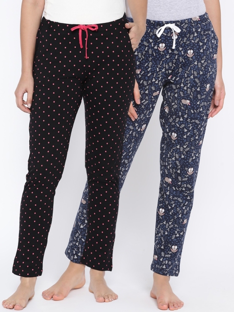 

Kanvin Women Pack Of 2 Printed Cotton Lounge Pants, Black