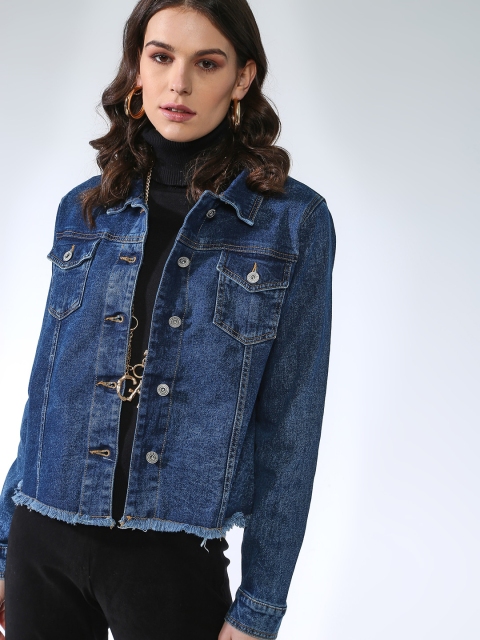 

Blue Saint Women Blue Solid Lightweight Denim Jacket