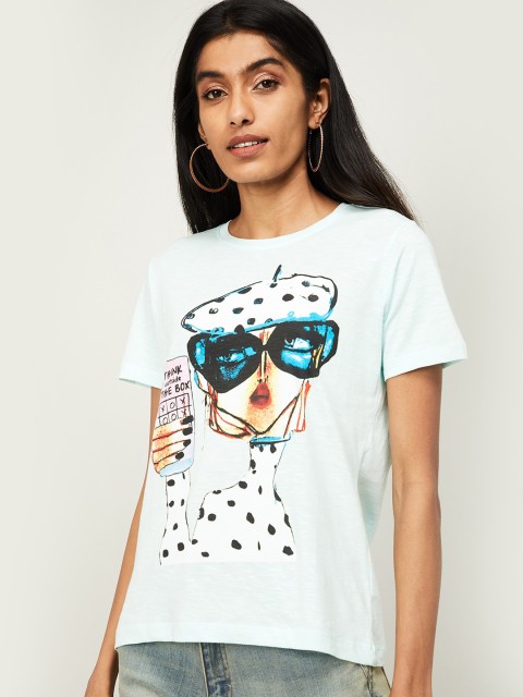 

Ginger by Lifestyle Women Green Printed Round Neck T-shirt