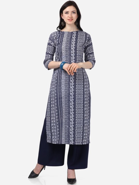 

Florence Women Navy Blue & White Printed Kurta with Palazzos