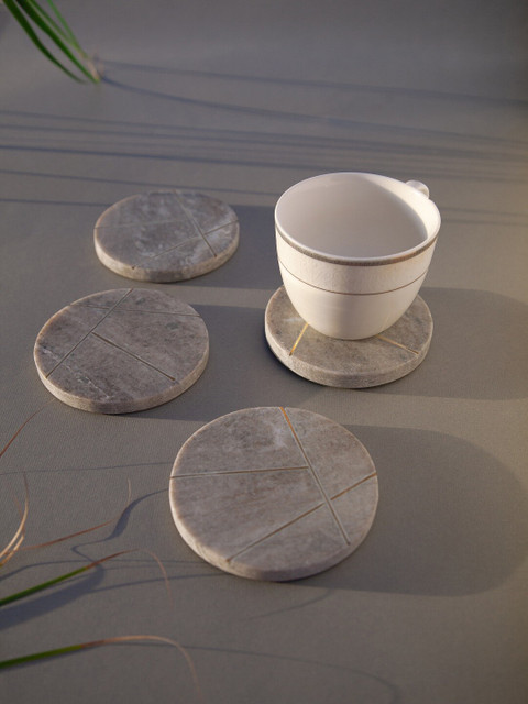 

SWHF Set Of 4 Grey & Gold-Toned Embellished Handmade Coasters