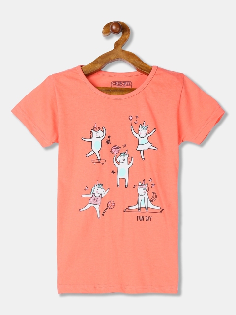 

Cherokee Girls Orange Printed Round Neck T-shirt