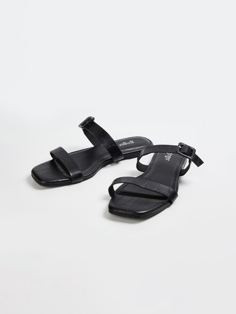 

Ginger by Lifestyle Women Black Colourblocked PU Open Toe Flats