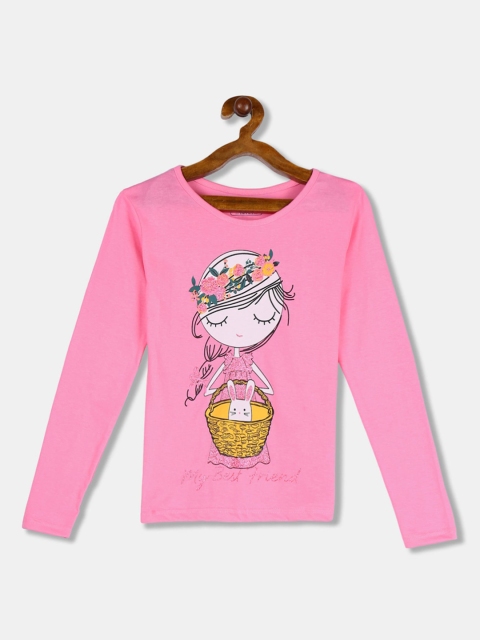 

Cherokee Girls Pink Printed Round Neck Cotton T-shirt