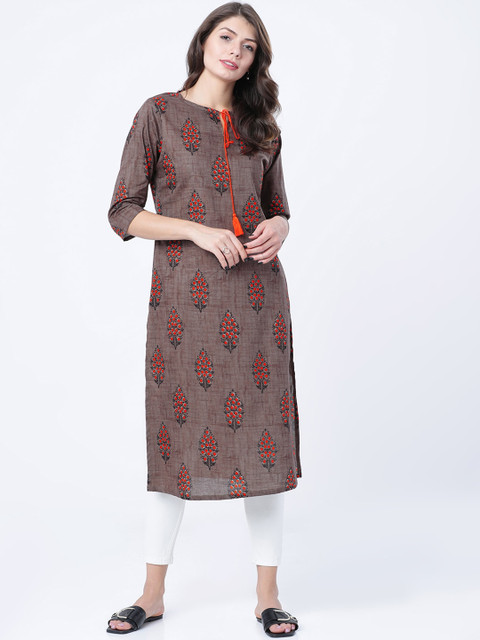 

Vishudh Women Brown Printed Straight Kurta