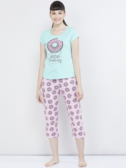 

max Women Blue & Pink Printed Night Suit