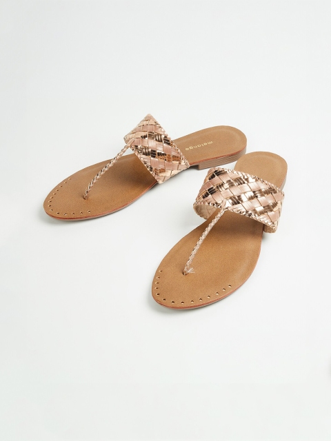 

Melange by Lifestyle Women Champagne Textured PU T-Strap Flats