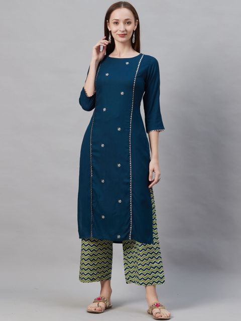 

Indo Era Women Teal & Green Printed Kurta with Palazzos