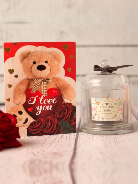 

Archies Red & Brown Valentine Love Special Candle With Glass & Greeting Card